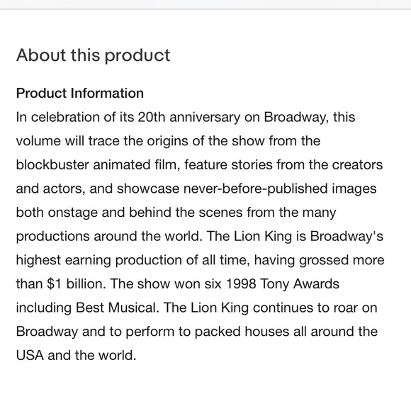 DISNEY LION🦁KING TWENTY YEARS ON BROADWAY AND AROUND THE WORLD HARDCOVER BOOK - Picture 11 of 12
